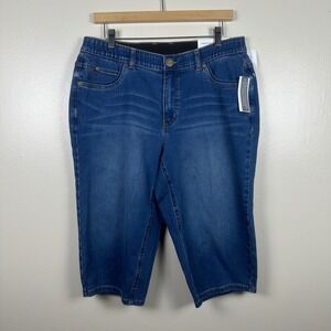 CJ Banks Women's 14W Capri Jeans Blue Signature Slimming Stretch Denim  NEW